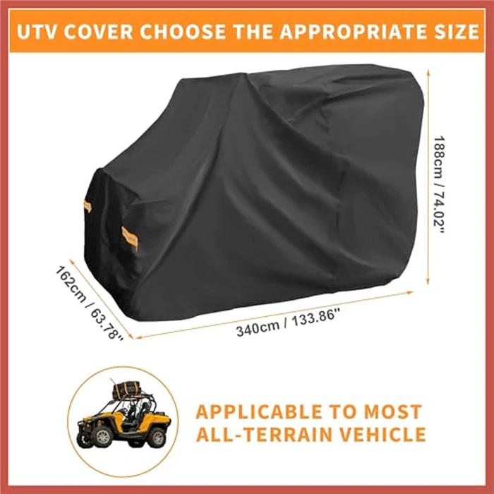 ACROPIX UTV Cover for Can-am Commander XT XT-P x MR Waterproof Side by Side Cover Outdoor Sun Rain Storage Protection Black 133.86"x63.78"x74.02"(L*W*H) by ACROPIX - Image 6