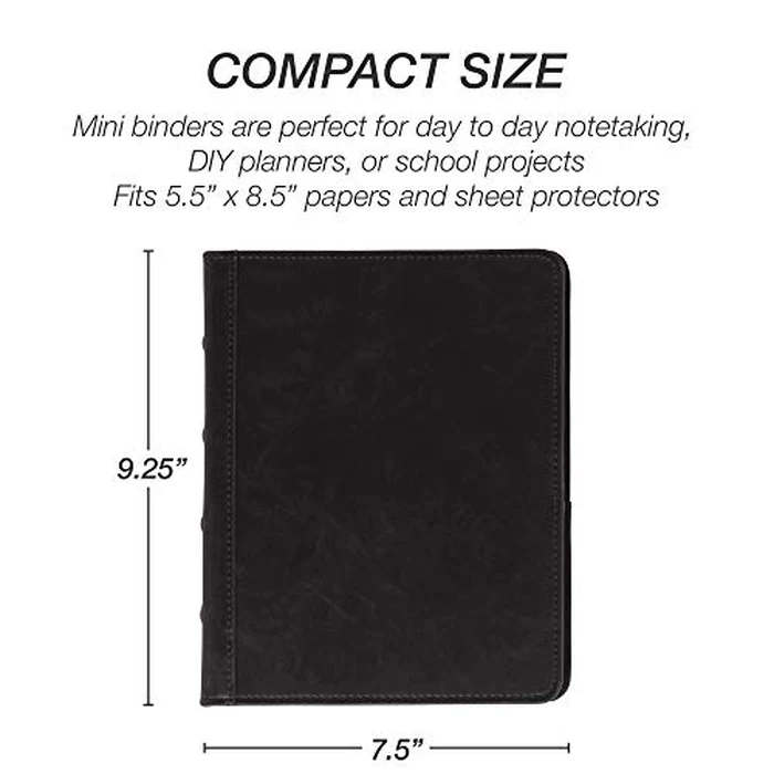Samsill Vintage Hardback Mini 3 Ring Binder, Professional Binder Organizer, Planner, 1 Inch Capacity, Faux Leather, 5.5 x 8.5 Inch Documents, Non-Zip, Black by Samsill - Image 3