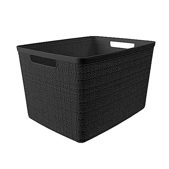 Curver Set of 4 Jute Large Decorative Plastic Organization and Storage Baskets Perfect Bins for Home Office, Closet Shelves, Kitchen Pantry and All Bedroom Essentials, Black by Curver - Image 3
