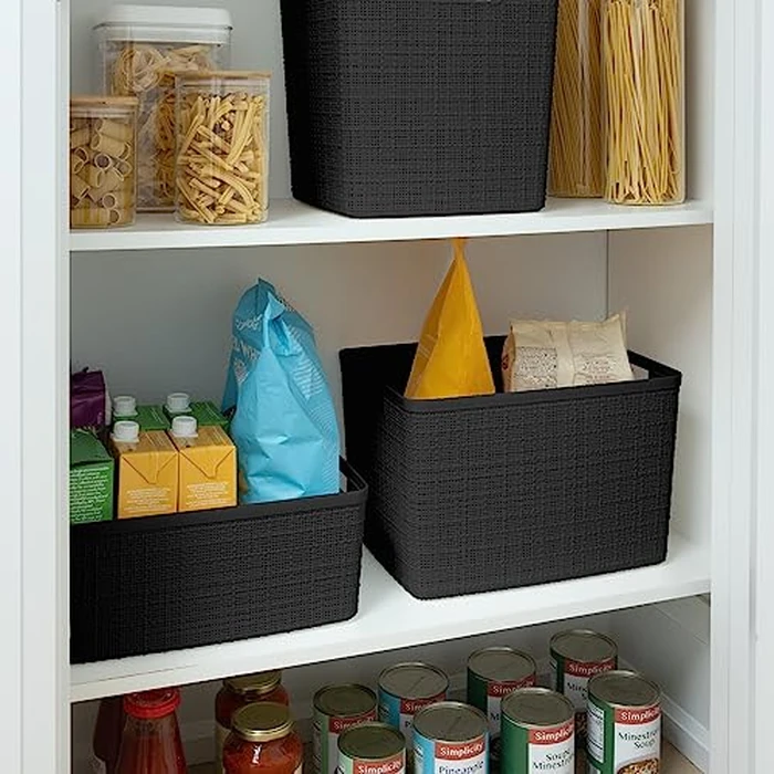 Curver Set of 4 Jute Large Decorative Plastic Organization and Storage Baskets Perfect Bins for Home Office, Closet Shelves, Kitchen Pantry and All Bedroom Essentials, Black by Curver - Image 8