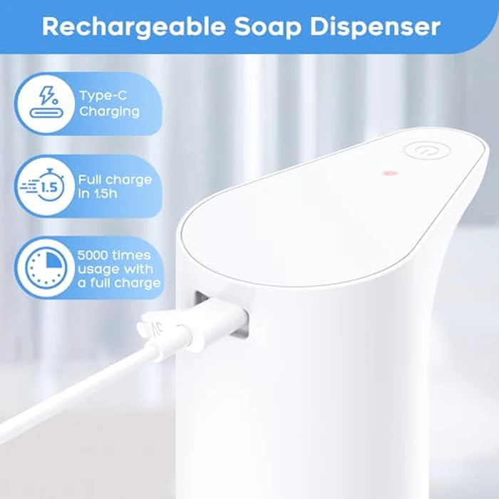 Automatic Foaming Soap Dispenser: LAOPAO Touchless Hand Soap Dispenser for Kids Type-C Rechargeable Sensor Pump Waterproof Foam Dispenser for Bathroom Kitchen School Xmas Gift, 13oz by LAOPAO - Image 5