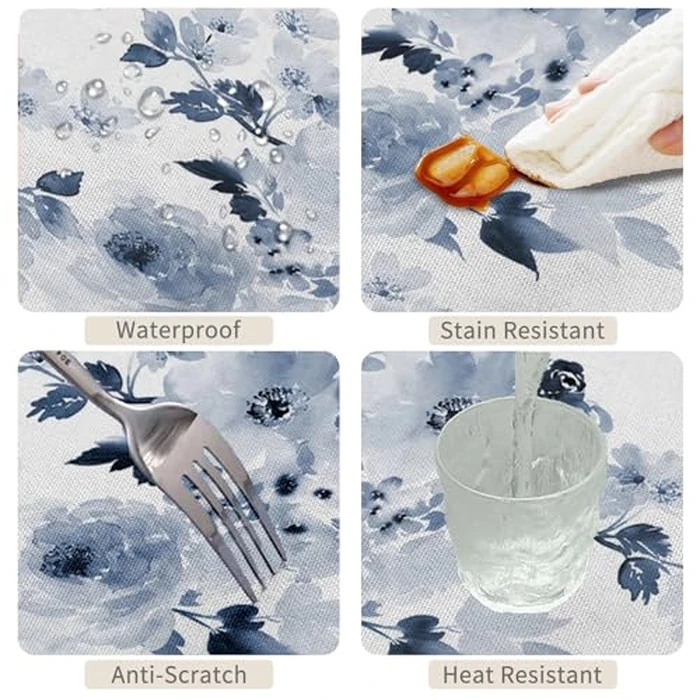 TTQYFNM Watercolor Blue Floral Round Tablecloth 54 Inch Navy and White Flowers Printed Modern Art Circular Table Cloth Waterproof Fabric Table Cover for Home Kitchen Dining Room Patio Party Decors by TTQYFNM - Image 4