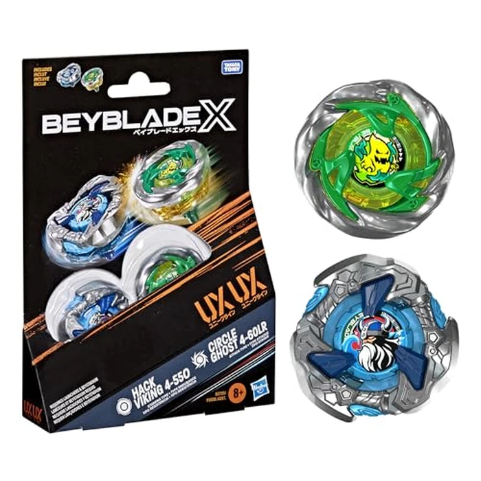 Beyblade X Circle Ghost 4-60LR UX & Hack Viking 4-55O UX Takara Tomy Dual Pack Set with 2 Right-Spinning Tops, Battling Tops Game Toys, Ages 8+ by Beyblade - Used - Like New condition - US$17.09