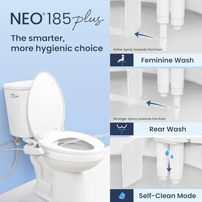 LUXE Bidet NEO 185 Plus - Dual Nozzle, Non-Electric Bidet Attachment for Toilet Seat, Patented Slide-In Install, 360 degrees Self-Clean, EZ-Lift to Clean, Feminine & Rear Wash (Chrome) by LUXE Bidet - Image 2