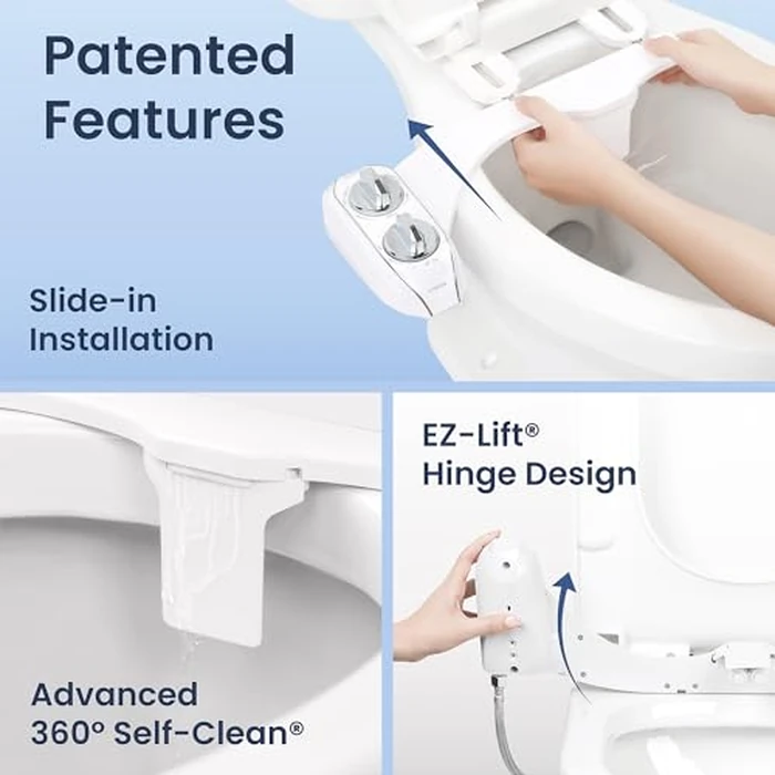 LUXE Bidet NEO 185 Plus - Dual Nozzle, Non-Electric Bidet Attachment for Toilet Seat, Patented Slide-In Install, 360 degrees Self-Clean, EZ-Lift to Clean, Feminine & Rear Wash (Chrome) by LUXE Bidet - Image 3