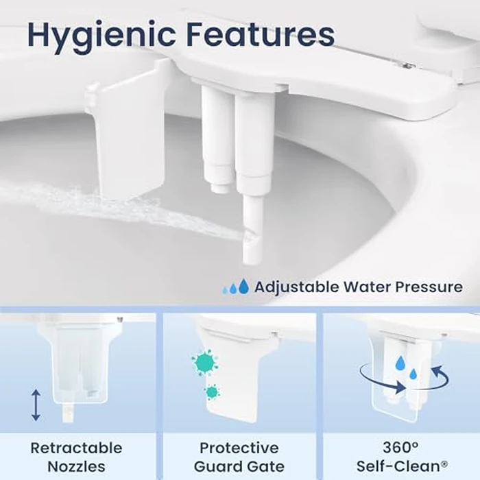 LUXE Bidet NEO 185 Plus - Dual Nozzle, Non-Electric Bidet Attachment for Toilet Seat, Patented Slide-In Install, 360 degrees Self-Clean, EZ-Lift to Clean, Feminine & Rear Wash (Chrome) by LUXE Bidet - Image 4