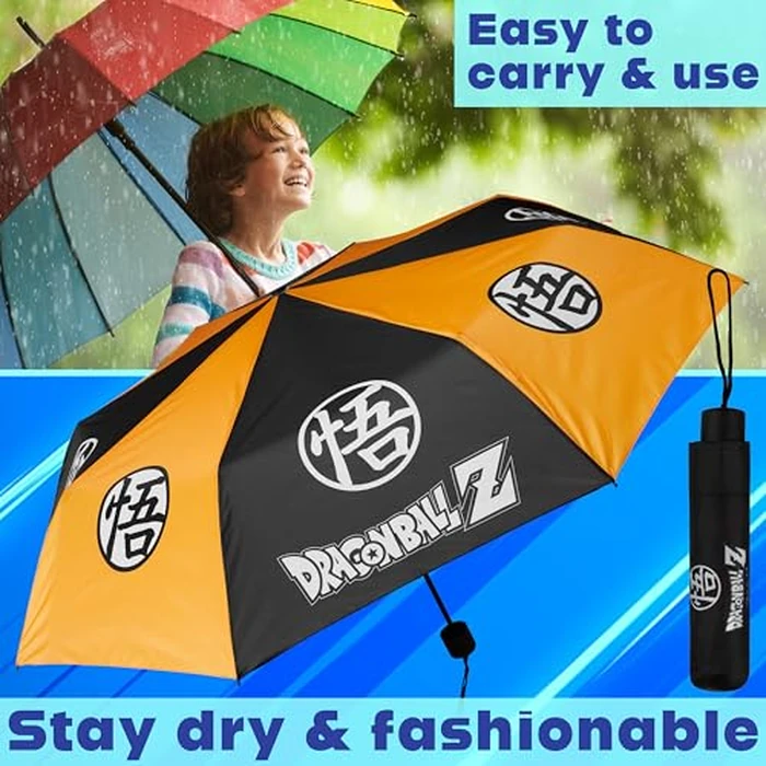 Dragon Ball Z Windproof Travel Umbrella, Strong Folding Compact Umbrellas for Rain, Light Portable Rain Travel Essentials for Kids Teens Adults, Fits Backpack & Car, Anime Gifts (Multi Dragon Ball Z) by Get Trend - Image 2