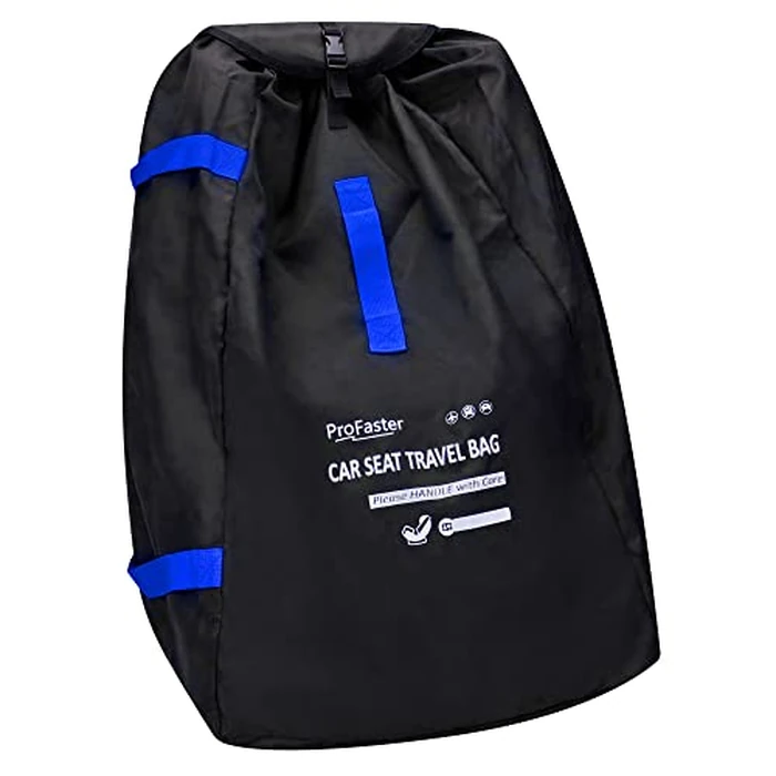 ProFaster Car Seat Travel Bag Backpack for Air Travel - Universal Infant Carseat Gate Check Bag Cover for Airplane, Foldable with Pouch, Navy Blue by ProFaster - Image 1
