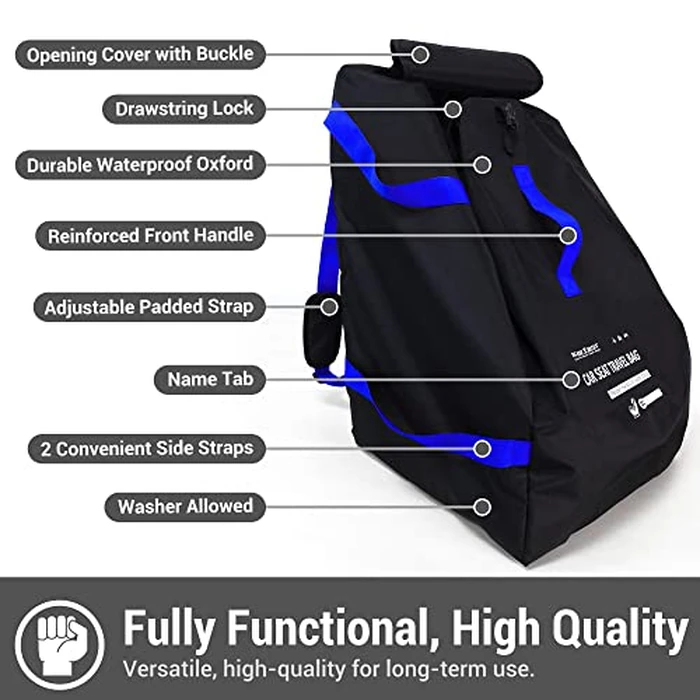 ProFaster Car Seat Travel Bag Backpack for Air Travel - Universal Infant Carseat Gate Check Bag Cover for Airplane, Foldable with Pouch, Navy Blue by ProFaster - Image 3