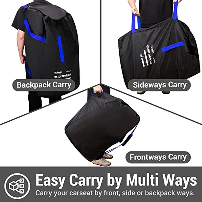 ProFaster Car Seat Travel Bag Backpack for Air Travel - Universal Infant Carseat Gate Check Bag Cover for Airplane, Foldable with Pouch, Navy Blue by ProFaster - Image 4