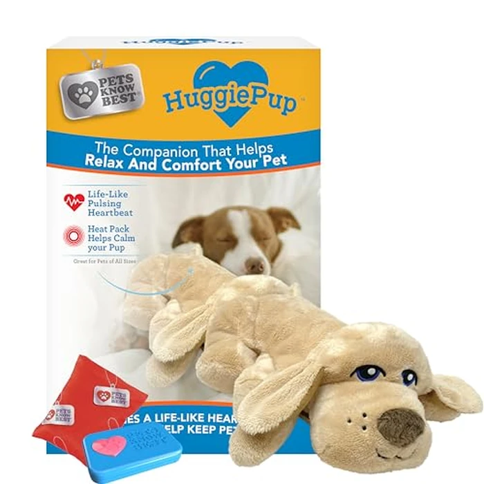 HuggiePup by Pets | Comfort Companion with Heartbeat Sleep Aide for Dogs & Puppies, Heating for Calming Relief Day or Night, Crate & Behavioral Training Essential Breeds | Golden by Pets Know Best - Used - Like New condition