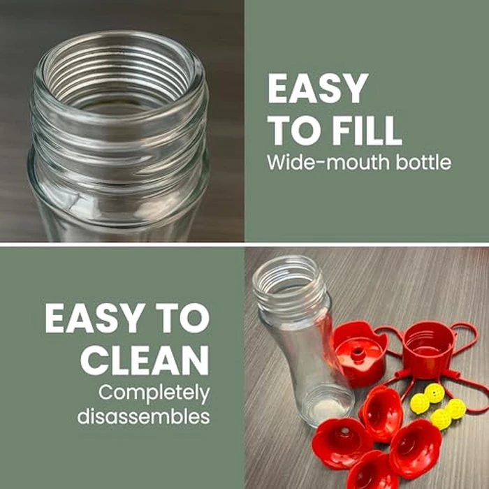 Perky-Pet Glass Hummingbird Feeders for Outdoors with Ant Moat, Bee Guards, & Perches, 8oz Nectar Capacity, Wide-Mouth Bottle for Easy Filling & Cleaning, Outdoor Garden Décor, 203CPBN-2 (Pack of 2) by Perky-Pet - Image 6