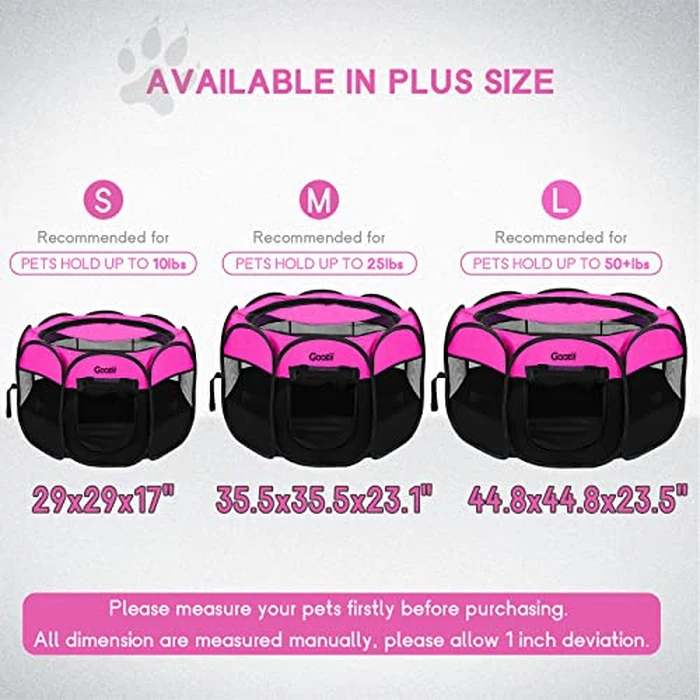 GOOZII Pet Cat Playpen for Indoor Cats Enclosed, Portable Foldable Dog Playpen Outdoor Tent Crate Cage with Zipper Top Cover Door for Kitten Puppy Outside Rv Car Camper (Small Size, Pink) by Goozii - Image 5
