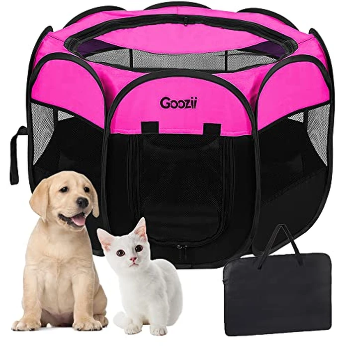 GOOZII Pet Cat Playpen for Indoor Cats Enclosed, Portable Foldable Dog Playpen Outdoor Tent Crate Cage with Zipper Top Cover Door for Kitten Puppy Outside Rv Car Camper (Small Size, Pink) by Goozii - Image 8