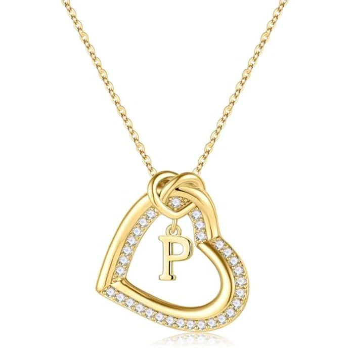 Turandoss Heart Initial Necklaces for Women - Dainty Cubic Zirconia Heart Initial P Pendant 14K Gold Plated Letter Necklace for Women Jewelry Gifts for Birthday Mothers Day by Turandoss - Used - Like New condition