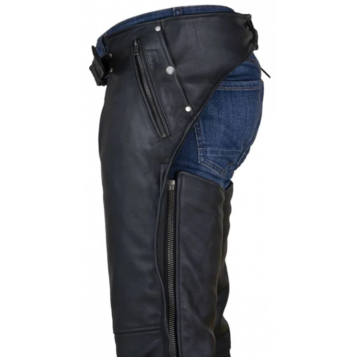Dream Apparel Black Leather Motorcycle Riding Chaps for Men and Women W/Removable Liner and Four Deep Pockets, Cowboy Biker Chaps Pants (Size 3XL) by Dream Apparel - Image 4