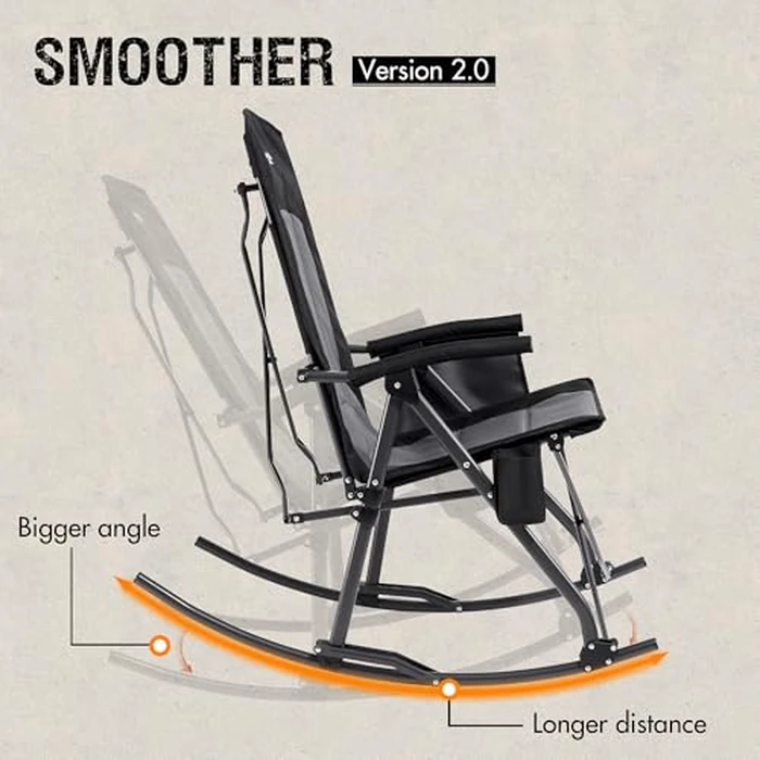 Portal Oversized Folding Rocking Camping Chair High Back Outdoor Rocker Portable for Outside Lawn Patio Travel Garden, Supports 400 lbs, Padded Back, Black Grey by Portal - Image 2