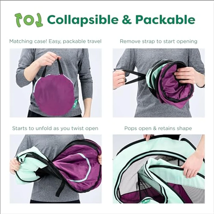Furhaven Portable Dog Playpen Cat Tent, Pet Playground,Kennel Foldable Indoor Outdoor Zippered Puppy Crate - Green & Pink, Medium by Furhaven - Image 6