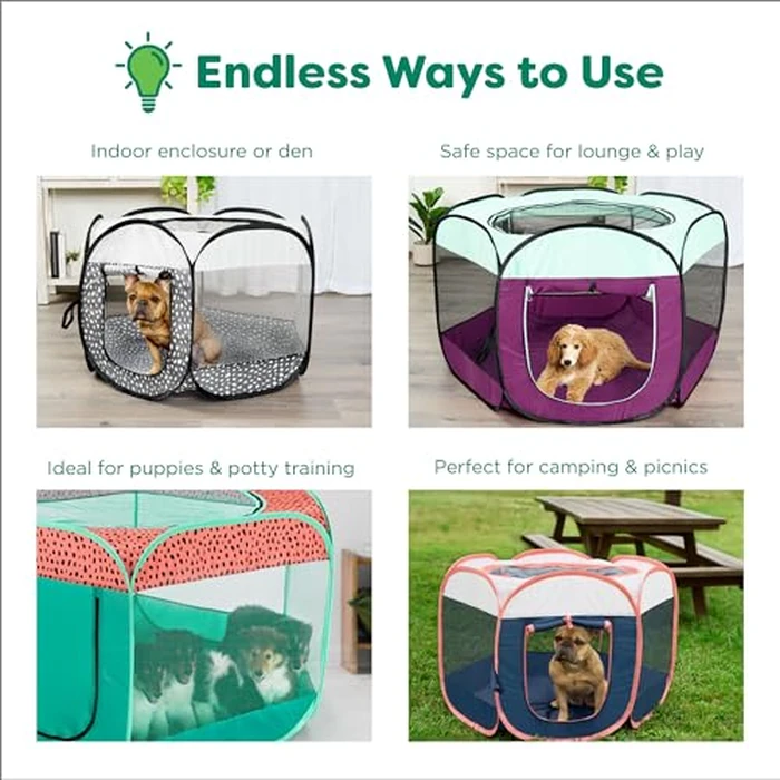 Furhaven Portable Dog Playpen Cat Tent, Pet Playground,Kennel Foldable Indoor Outdoor Zippered Puppy Crate - Green & Pink, Medium by Furhaven - Image 7