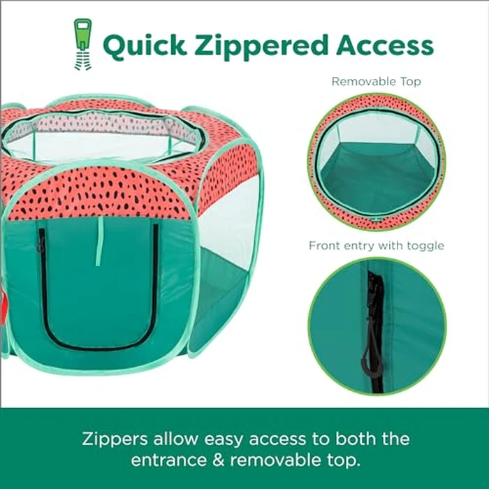 Furhaven Portable Dog Playpen Cat Tent, Pet Playground,Kennel Foldable Indoor Outdoor Zippered Puppy Crate - Green & Pink, Medium by Furhaven - Image 9