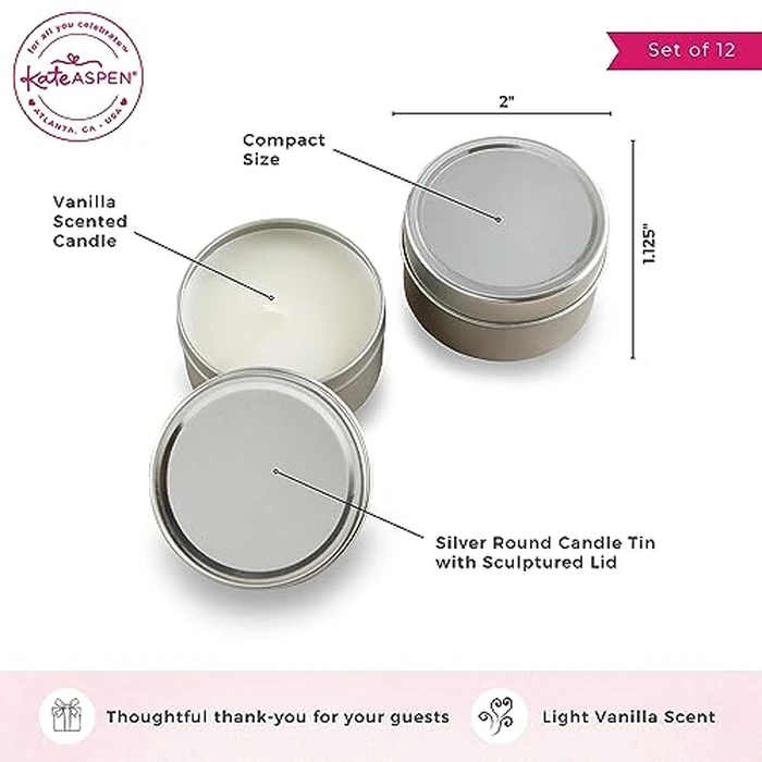 Kate Aspen Travel Size Vanilla Scented Candle Tins with Lids (Set of 12), Bridal Shower Favors, Wedding Favors, Bridesmaid Gifts by Kate Aspen - Image 5