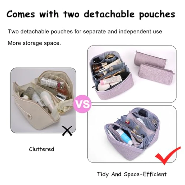 BOYATU Travel Makeup Bags Cosmetic Organizer Bag: 3-Set Large Capacity Make up Bag - PU Leather Toiletry Bags for Women - Wide Open Portable Pouch with Divider & Handle (02-Z-Violet) by BOYATU - Image 7