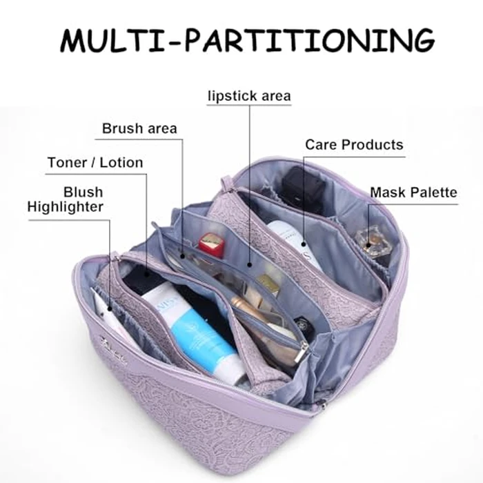 BOYATU Travel Makeup Bags Cosmetic Organizer Bag: 3-Set Large Capacity Make up Bag - PU Leather Toiletry Bags for Women - Wide Open Portable Pouch with Divider & Handle (02-Z-Violet) by BOYATU - Image 8