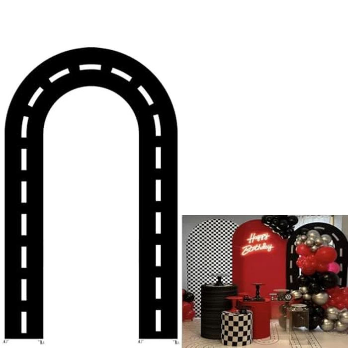 KONPON Black Racing Car Road U-Shaped Arched Fabric Backdrop Covers for Parties Racing Theme Open Arch Stand Cover Birthday Baby Shower Party Supplies(Only Cover) by KONPON - Used - Acceptable condition