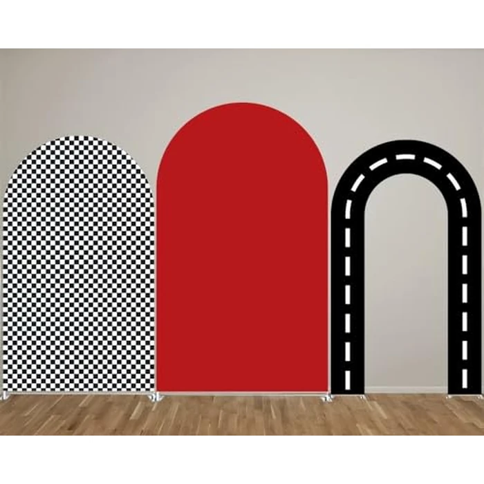 KONPON Black Racing Car Road U-Shaped Arched Fabric Backdrop Covers for Parties Racing Theme Open Arch Stand Cover Birthday Baby Shower Party Supplies(Only Cover) by KONPON - Image 3