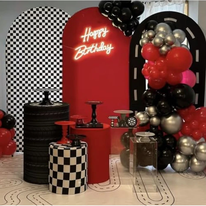 KONPON Black Racing Car Road U-Shaped Arched Fabric Backdrop Covers for Parties Racing Theme Open Arch Stand Cover Birthday Baby Shower Party Supplies(Only Cover) by KONPON - Image 4