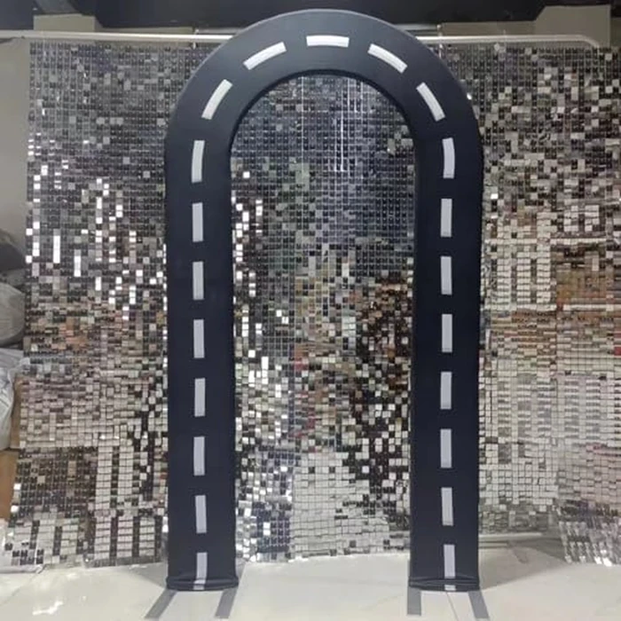 KONPON Black Racing Car Road U-Shaped Arched Fabric Backdrop Covers for Parties Racing Theme Open Arch Stand Cover Birthday Baby Shower Party Supplies(Only Cover) by KONPON - Image 6