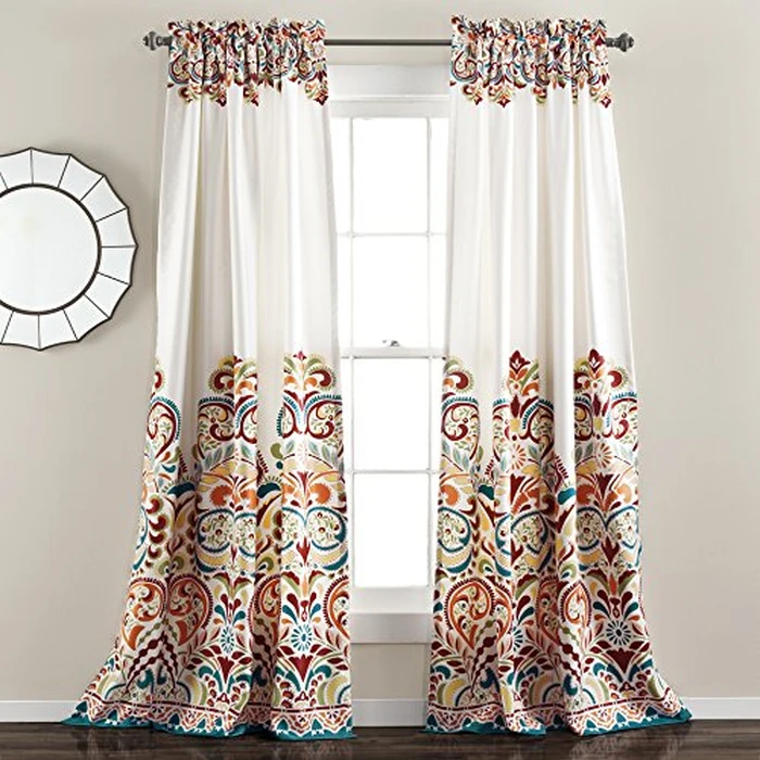 Lush Decor Clara Curtains Paisley Damask Print Bohemian Style Light Filtering Window Panel Set for Living, Dining, Bedroom (Pair), 52" W x 84" L, Turquiose & Tangerine by Lush Decor - Image 1