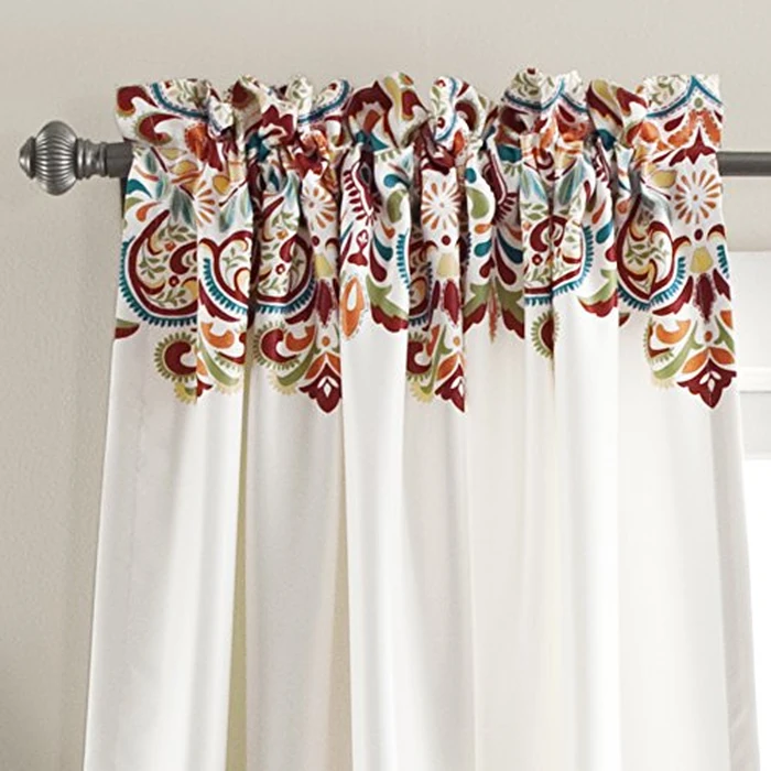 Lush Decor Clara Curtains Paisley Damask Print Bohemian Style Light Filtering Window Panel Set for Living, Dining, Bedroom (Pair), 52" W x 84" L, Turquiose & Tangerine by Lush Decor - Image 2