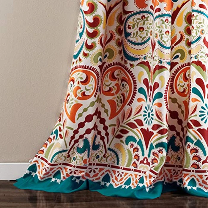 Lush Decor Clara Curtains Paisley Damask Print Bohemian Style Light Filtering Window Panel Set for Living, Dining, Bedroom (Pair), 52" W x 84" L, Turquiose & Tangerine by Lush Decor - Image 5