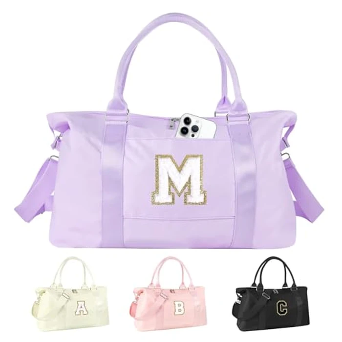 Dance Gym Duffel Bag for Teen Girls, Personalized Initial Travel Weekender Bag,Cute Overnight Carry On Duffle for Women,Sports Travel Cheer Bag,Monogram Christmas Gifts for Tween Preppy(purple-M) by XSUIOY - Used - Very Good condition - US$24.37