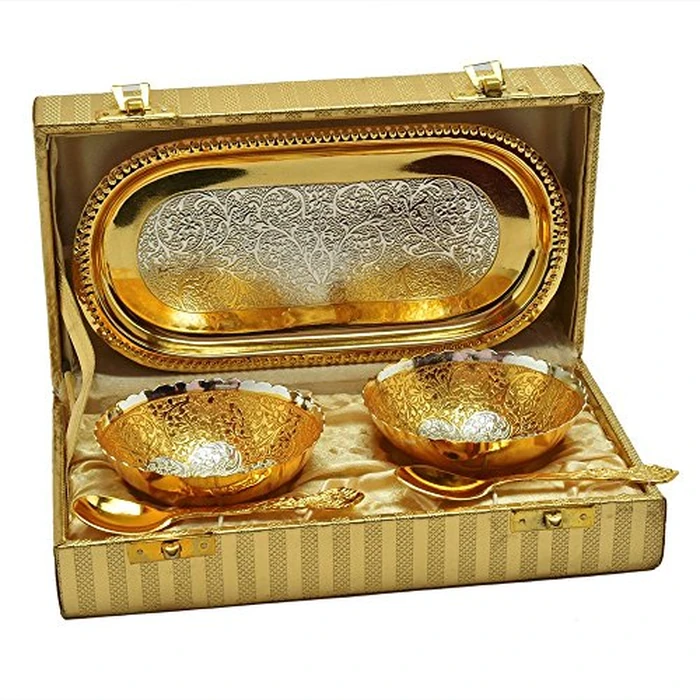 R Ayurveda Copper German Silver Single Bowl with Royal Velvet Box -2 Pieces Set (Pure Gold&Silver) by R Ayurveda Copper - Used - Very Good condition - CA$17.52