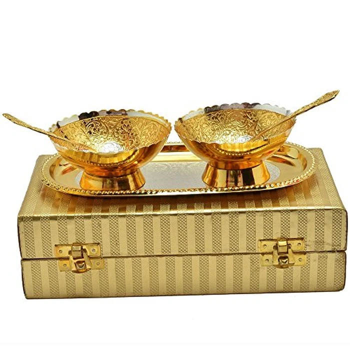 R Ayurveda Copper German Silver Single Bowl with Royal Velvet Box -2 Pieces Set (Pure Gold&Silver) by R Ayurveda Copper - Image 2
