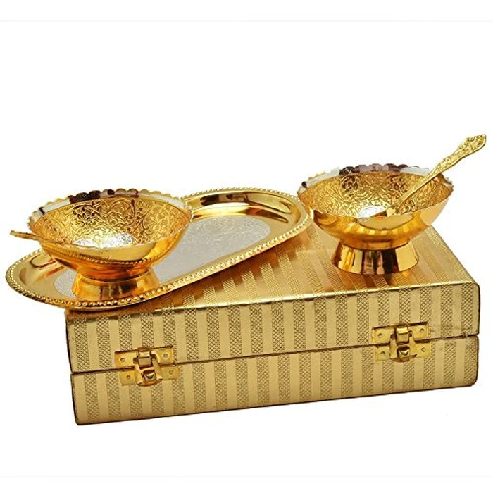 R Ayurveda Copper German Silver Single Bowl with Royal Velvet Box -2 Pieces Set (Pure Gold&Silver) by R Ayurveda Copper - Image 3