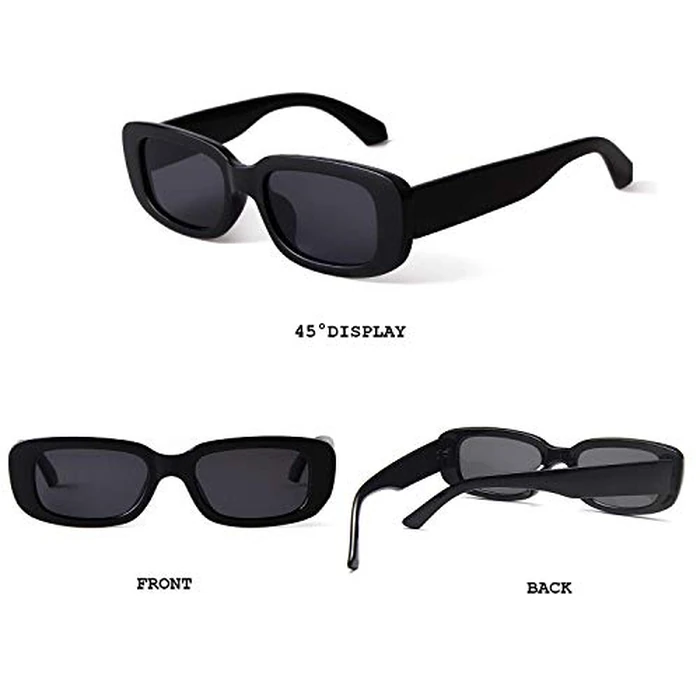 BUTABY Rectangle Sunglasses for Women Retro Driving Glasses 90’s Vintage Fashion Narrow Square Frame UV400 Protection Black & Leopard by BUTABY - Image 2