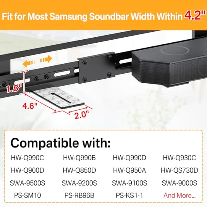 Soundbar TV Mount for Samsung Soundbar TV Mounts HW-Q990C/HW-Q990D/Q930C/HW-Q930B/HW-Q930D and More - Height Adjustable Bracket for Samsung Sound bar Mounting WR Speaker Wall Mounts & Remote Holder by notiela - Image 2