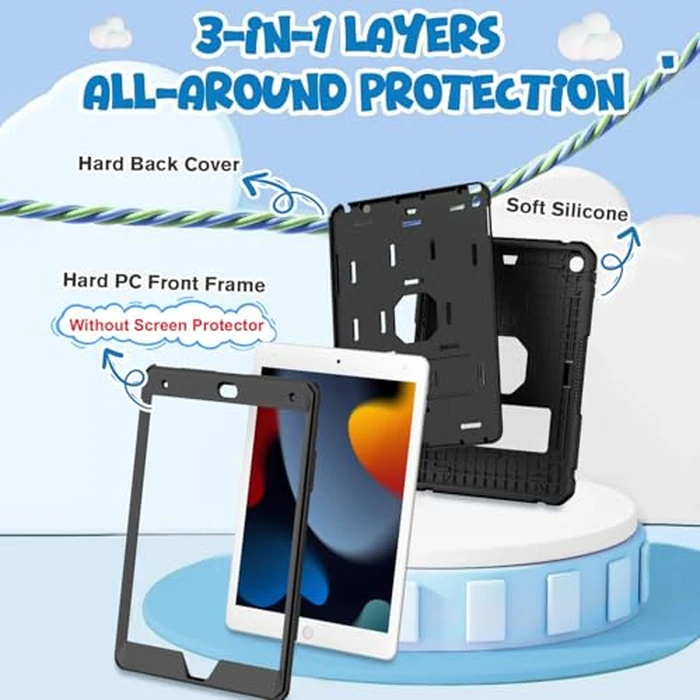 BMOUO Case for iPad 9th 8th 7th Generation (iPad 10.2 inch, 2021/2020/2019), Shockproof Protective iPad 10.2 Case with Built-in Stand/Pencil Holder, Black by BMOUO - Image 3