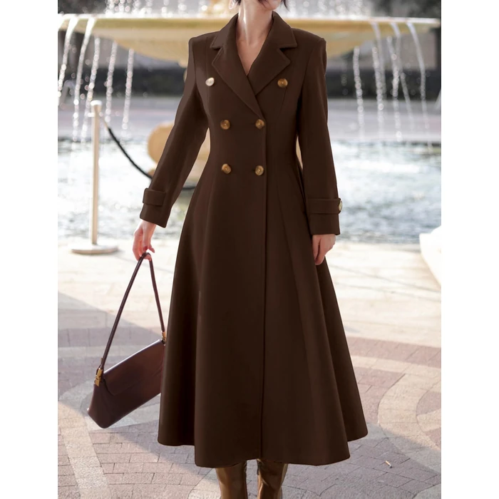 IDEALSANXUN Chocolate Brown Fall Clothing Winter Coats for Women 2026 Long Wool Trench Coat Dress Jackets, Coffee, L by IDEALSANXUN - Image 6