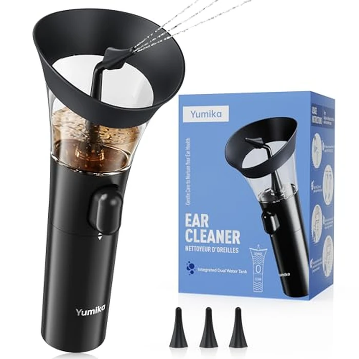 Yumika Ear Wax Removal Kit - Manual Ear Cleaner with Powerful Water Flow for Deep Clean & Soft Silicone Tip, Black by Yumika - Used - Like New condition - US$31.34
