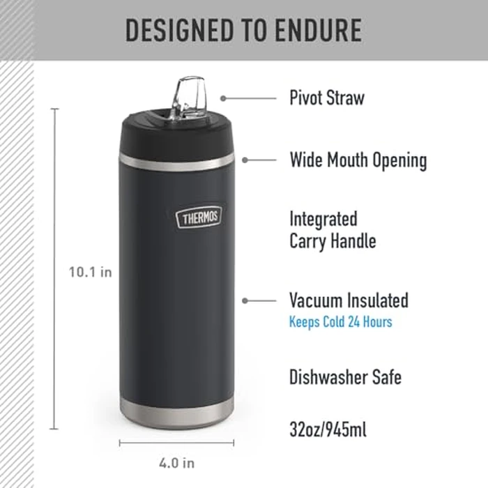 THERMOS, ICON Series, Stainless Steel Water Bottle w/Straw Lid, Granite, 945mL by Thermos - Used - Good condition