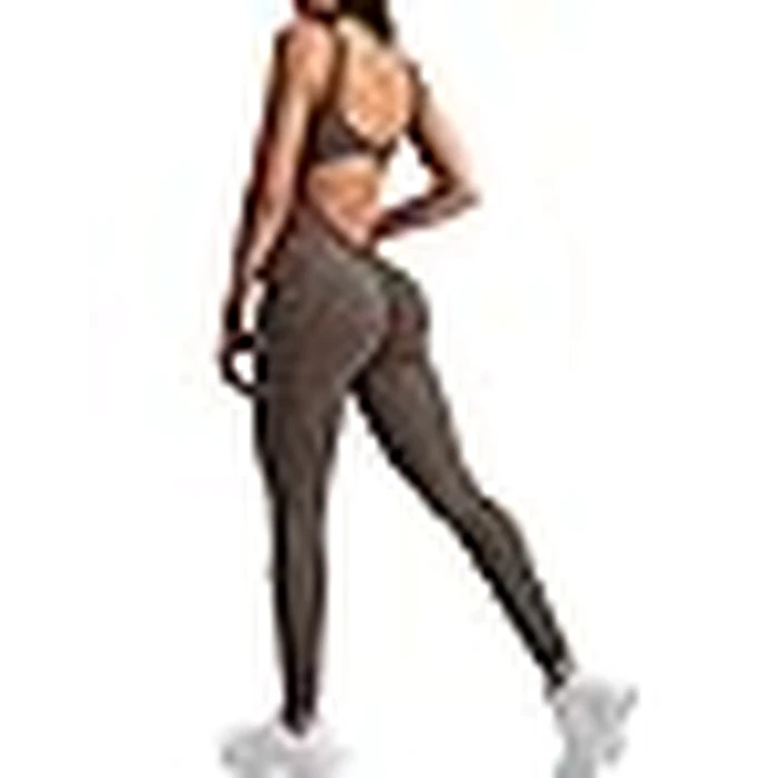 YEOREO Sleeveless Jumpsuits for Women Sexy Backless Gym Bodycon Lizvette V Back Scrunch Butt Rompers Coffee M by YEOREO - Image 3