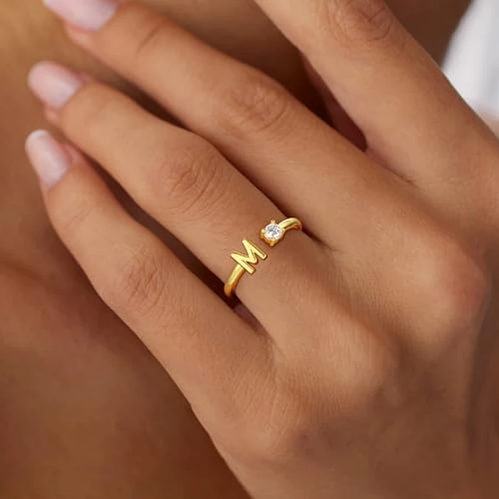Fezodo Initial Rings for Women, 14K Gold Plated Adjustable Letter V Gold Rings for Women Non Tarnish Trendy Jewelry Gifts by Fezodo - Image 3