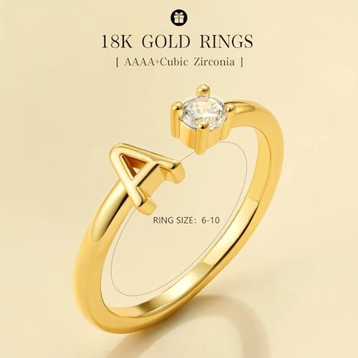 Fezodo Initial Rings for Women, 14K Gold Plated Adjustable Letter V Gold Rings for Women Non Tarnish Trendy Jewelry Gifts by Fezodo - Image 6