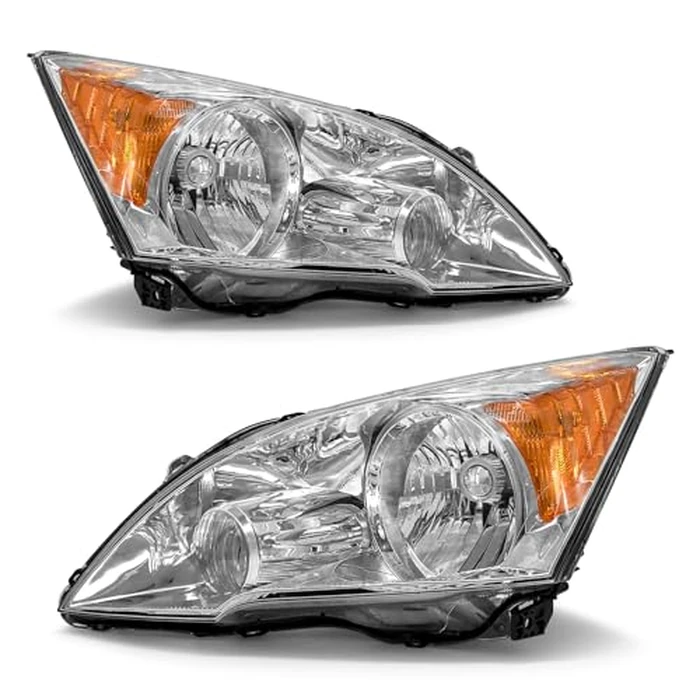 ADCARLIGHTS Headlight Compatible with Honda CR-V 2007 2008 2009 2010 2011 Headlamp with Chrome Housing Amber Reflector Replacement Pair Driver and Passenger Side（W/O Bulbs） by ADCARLIGHTS - Image 1
