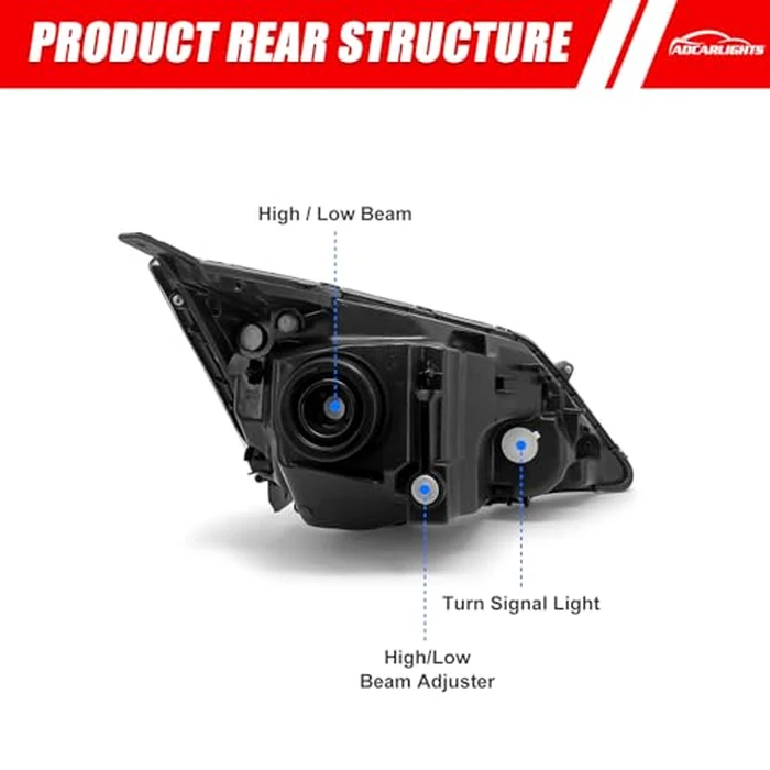 ADCARLIGHTS Headlight Compatible with Honda CR-V 2007 2008 2009 2010 2011 Headlamp with Chrome Housing Amber Reflector Replacement Pair Driver and Passenger Side（W/O Bulbs） by ADCARLIGHTS - Image 3