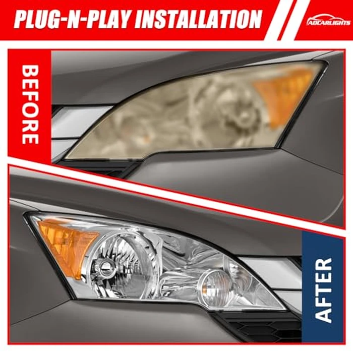 ADCARLIGHTS Headlight Compatible with Honda CR-V 2007 2008 2009 2010 2011 Headlamp with Chrome Housing Amber Reflector Replacement Pair Driver and Passenger Side（W/O Bulbs） by ADCARLIGHTS - Image 4